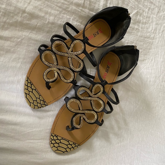 Black and Gold Ornate Sandals - Picture 2 of 6